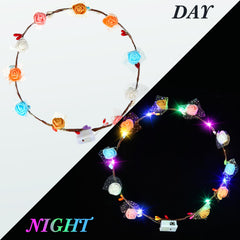 Syhood battery-powered flower crown provides long-lasting festive light.