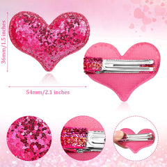 Syhood heart hair clip rose red glitter shines in lighting for festive looks.