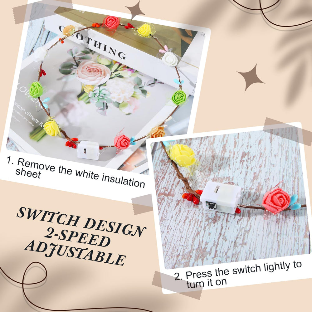 Syhood wedding party flower headband adds charm to bridal photos.