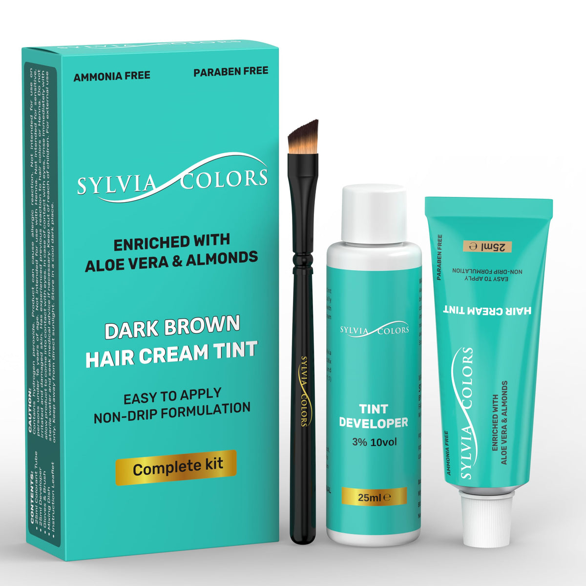Sylvia Lashes pro dark brown tint kit box for quick root touch-ups.