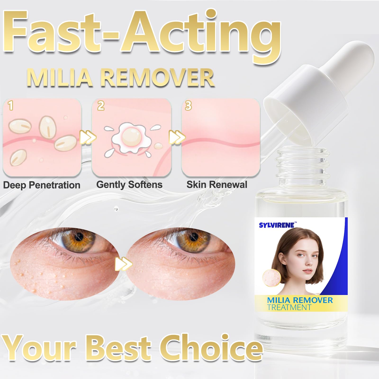 Face-area milia care with Sylvirene serum for sensitive skin