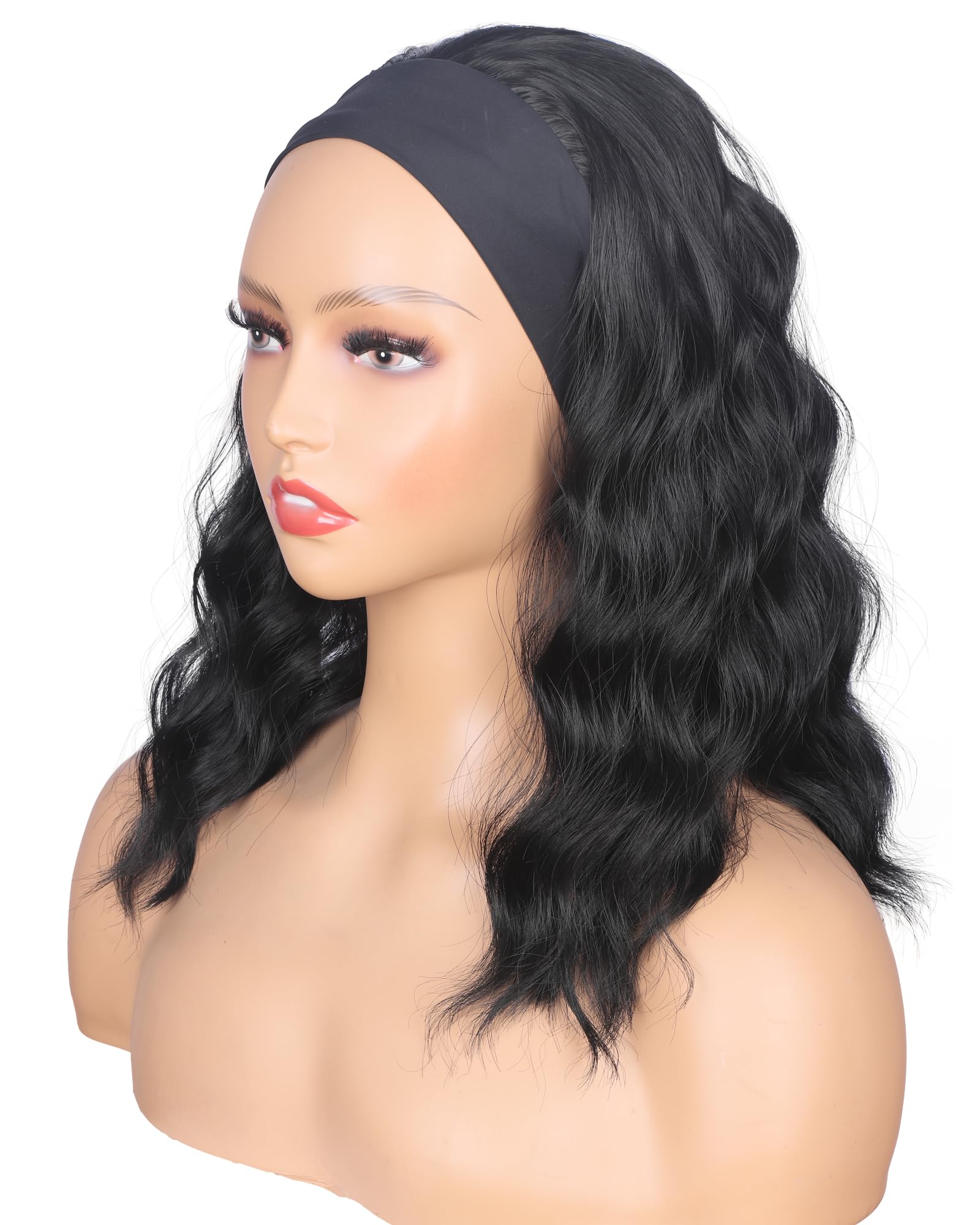 SYMEIW Adjustable-band headband wig back view emphasizes snug wear.