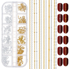 SynHHergyx nail chains gold and silver set inside box for versatile manicure options