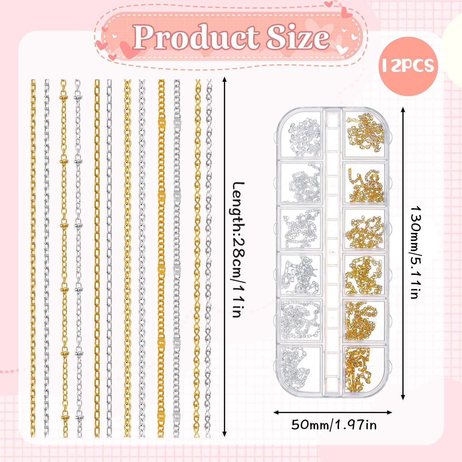 SynHHergyx gold nail chains close-up showing durable material and shine
