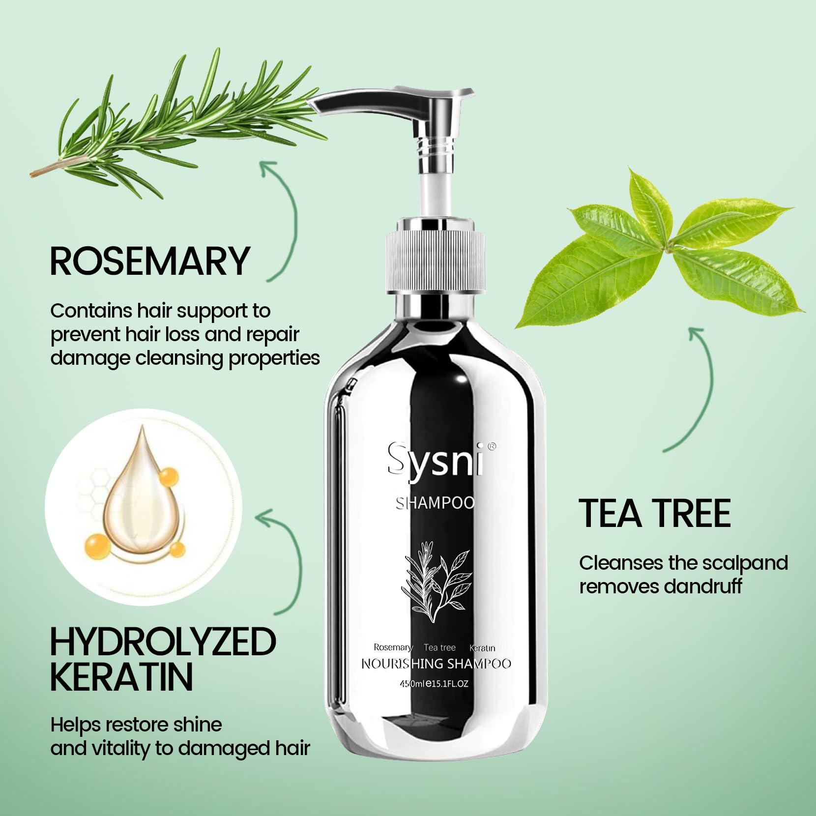 Sysni Rosemary Tea Tree Keratin Shampoo foam lather demonstrates gentle cleansing