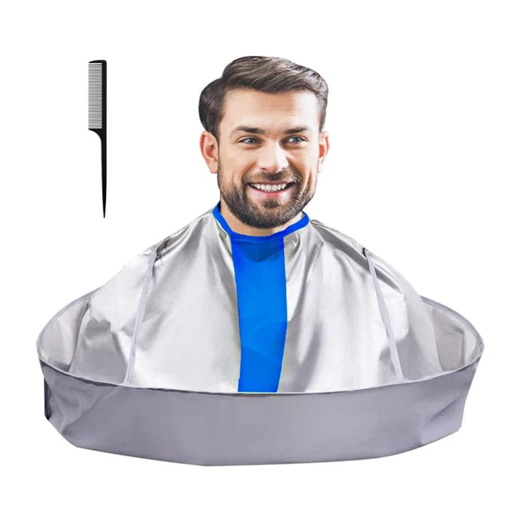 SZHSTC hair cutting umbrella cape shown in full view catching hair to keep floors clean.
