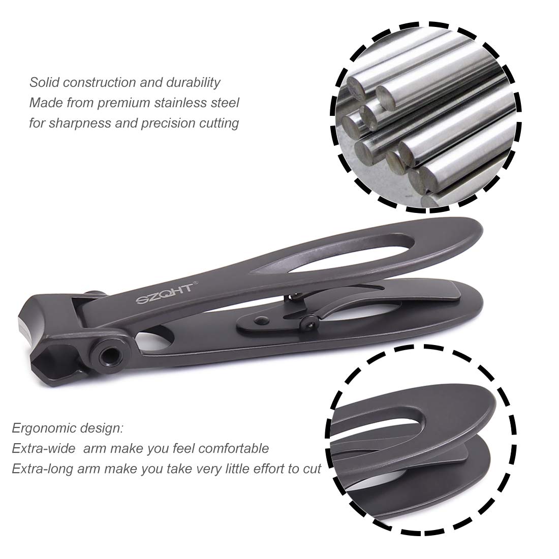 SZQHT Toenail Clippers with file demonstrating long-lasting sharpness.