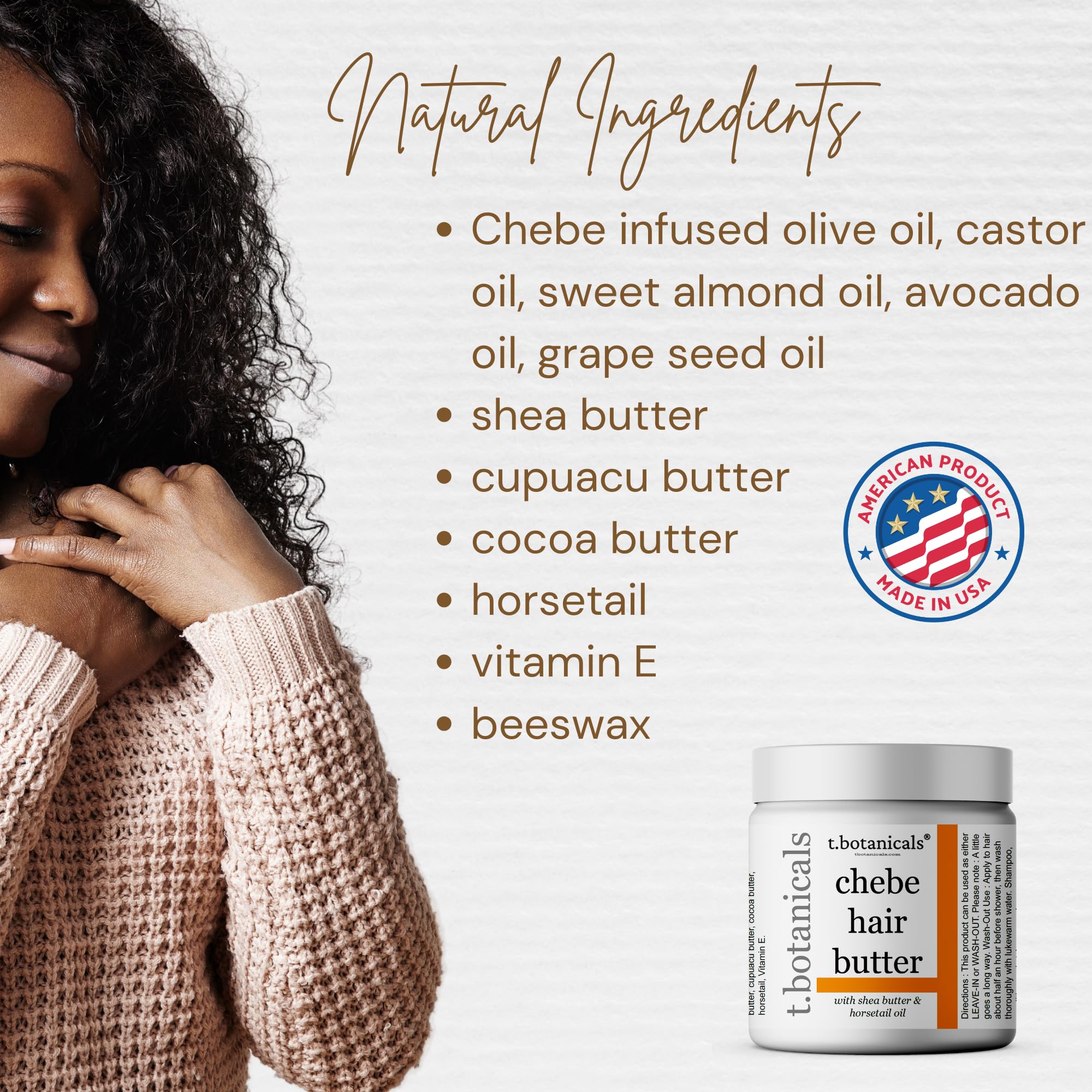 t.botanicals Chebe Butter ingredients include olive oil, castor oil, shea butter
