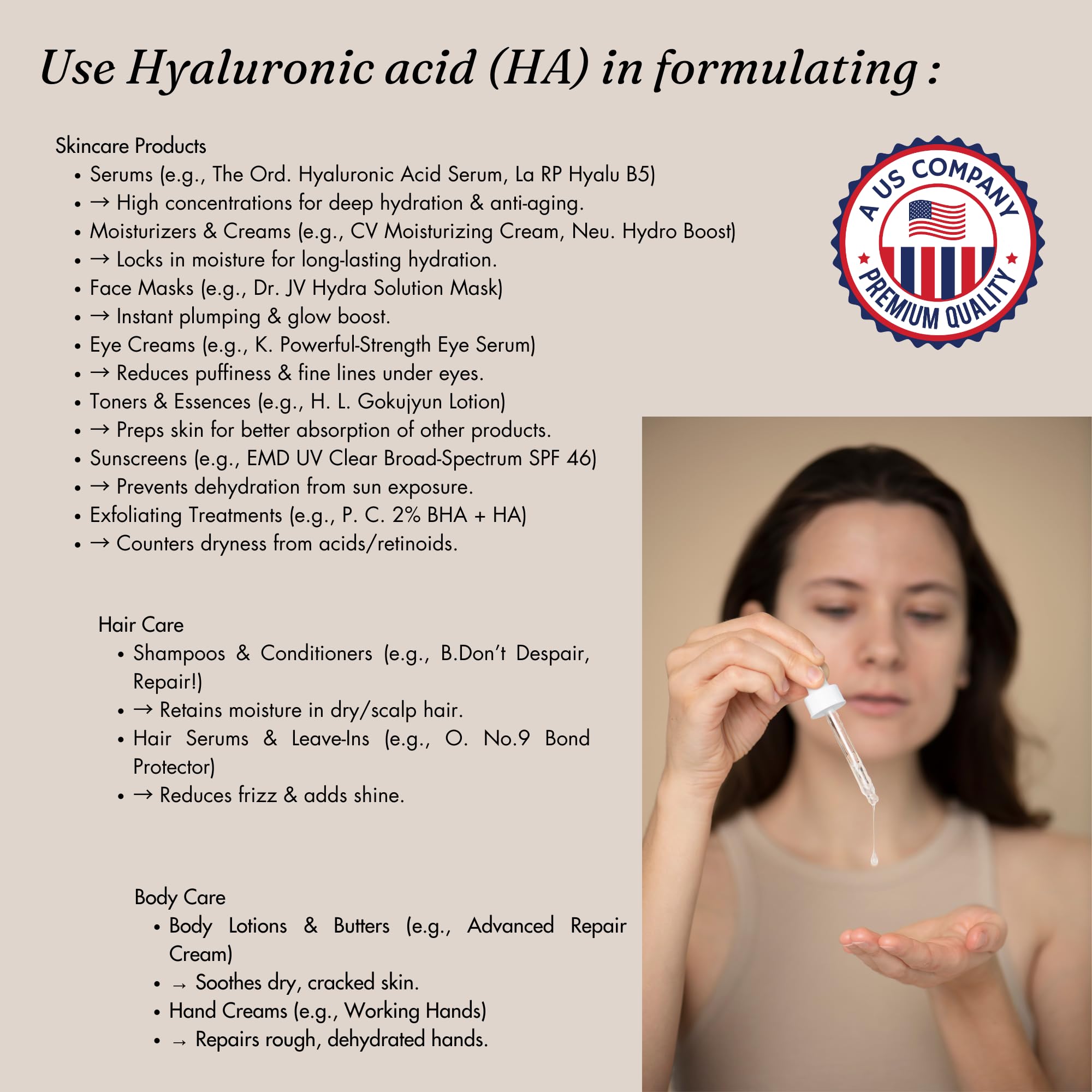 t.botanicals Hyaluronic Acid Powder ingredient list emphasizing cosmetic-grade quality