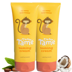 T is for Tame kids hair taming cream bottle front, gentle all-natural formula for smooth hair.