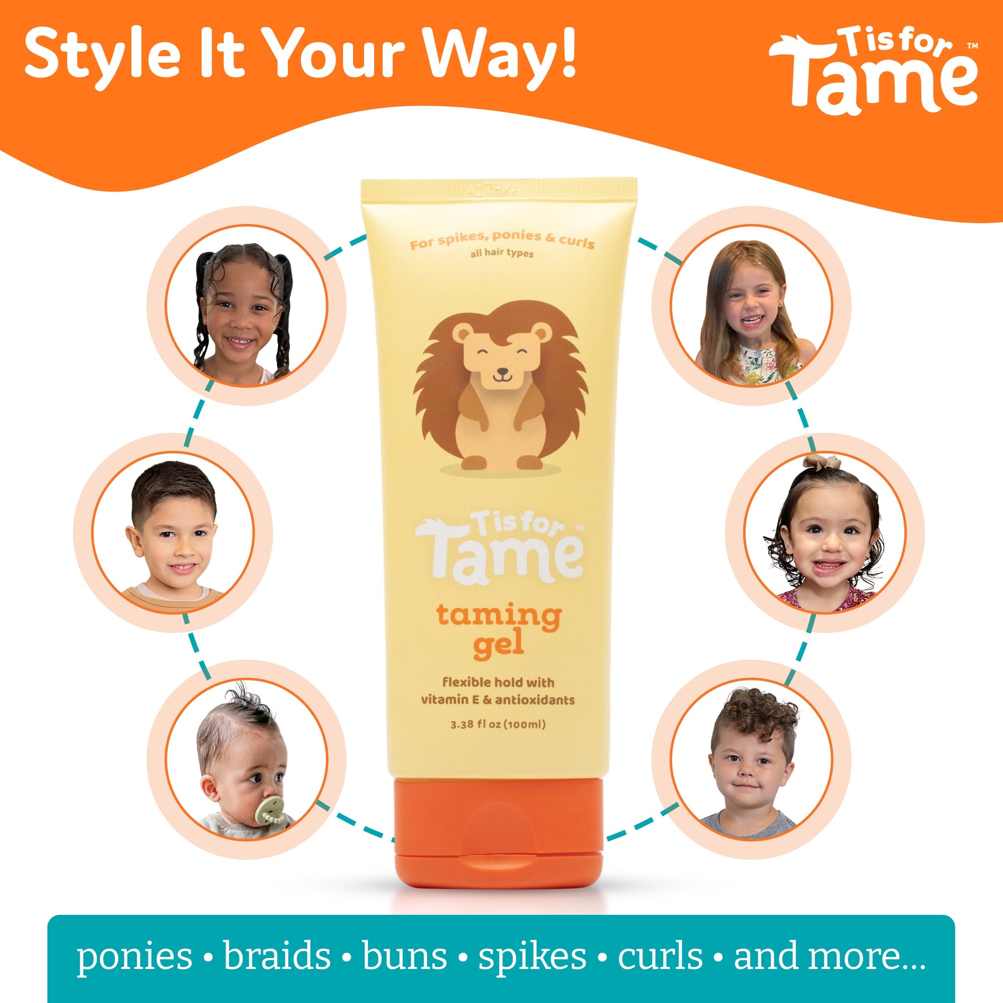 T is for Tame taming gel kid-friendly bottle for family use