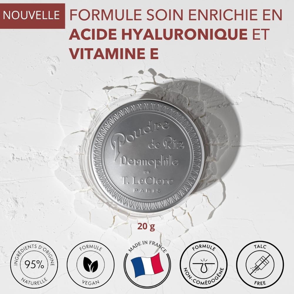 Front view of T. LeClerc Dermophile packaging for loose powder