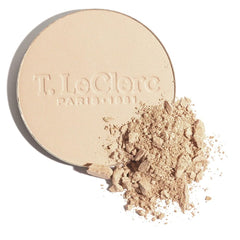 T. LeClerc Rice Compact Powder texture close-up highlights breathable, lightweight formula.