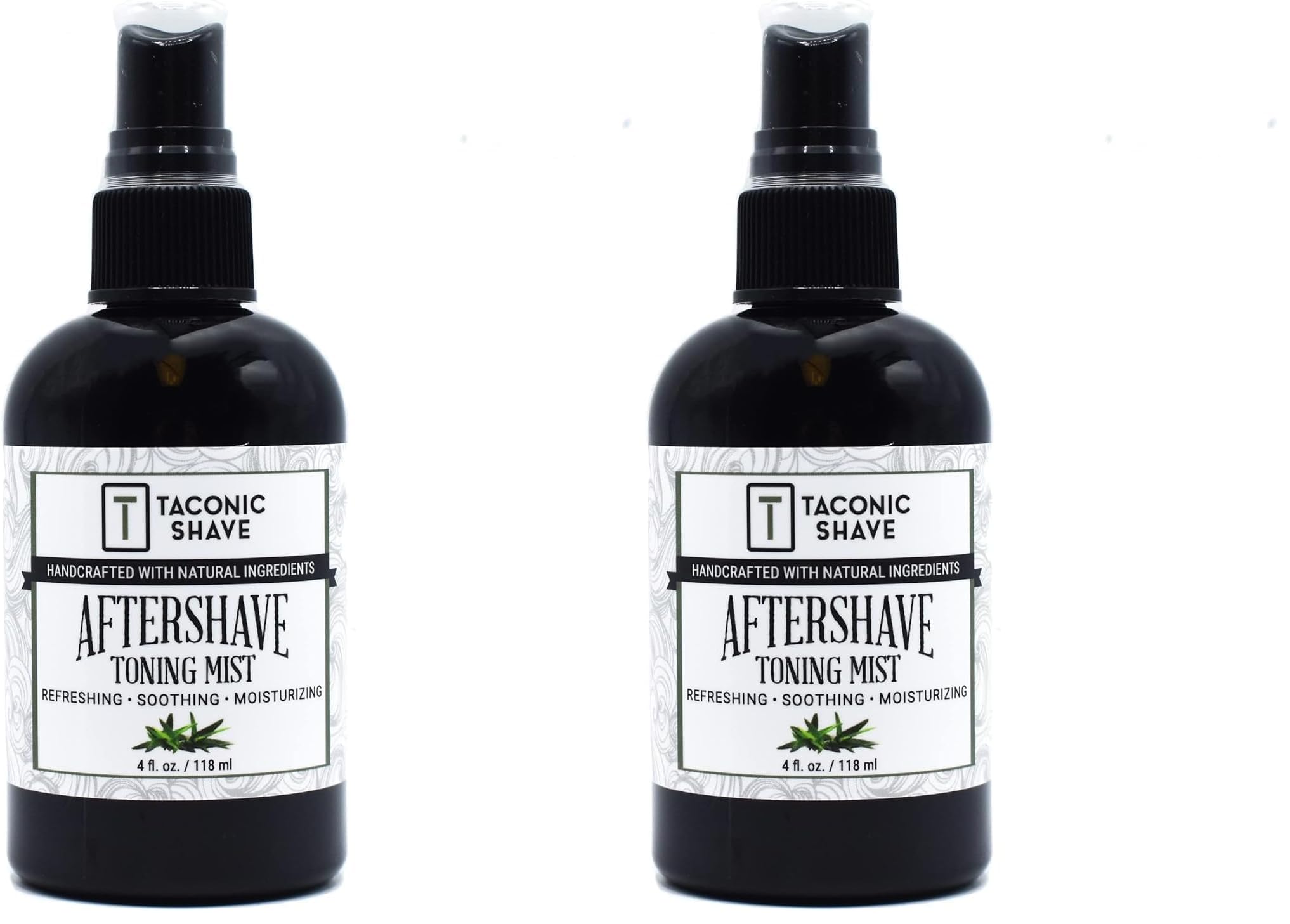 Taconic Shave all natural aftershave bottle closeup for soothing hydration after shaving.