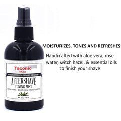 Taconic Shave ingredients aloe rose water witch hazel on skin for soothing after shaving.