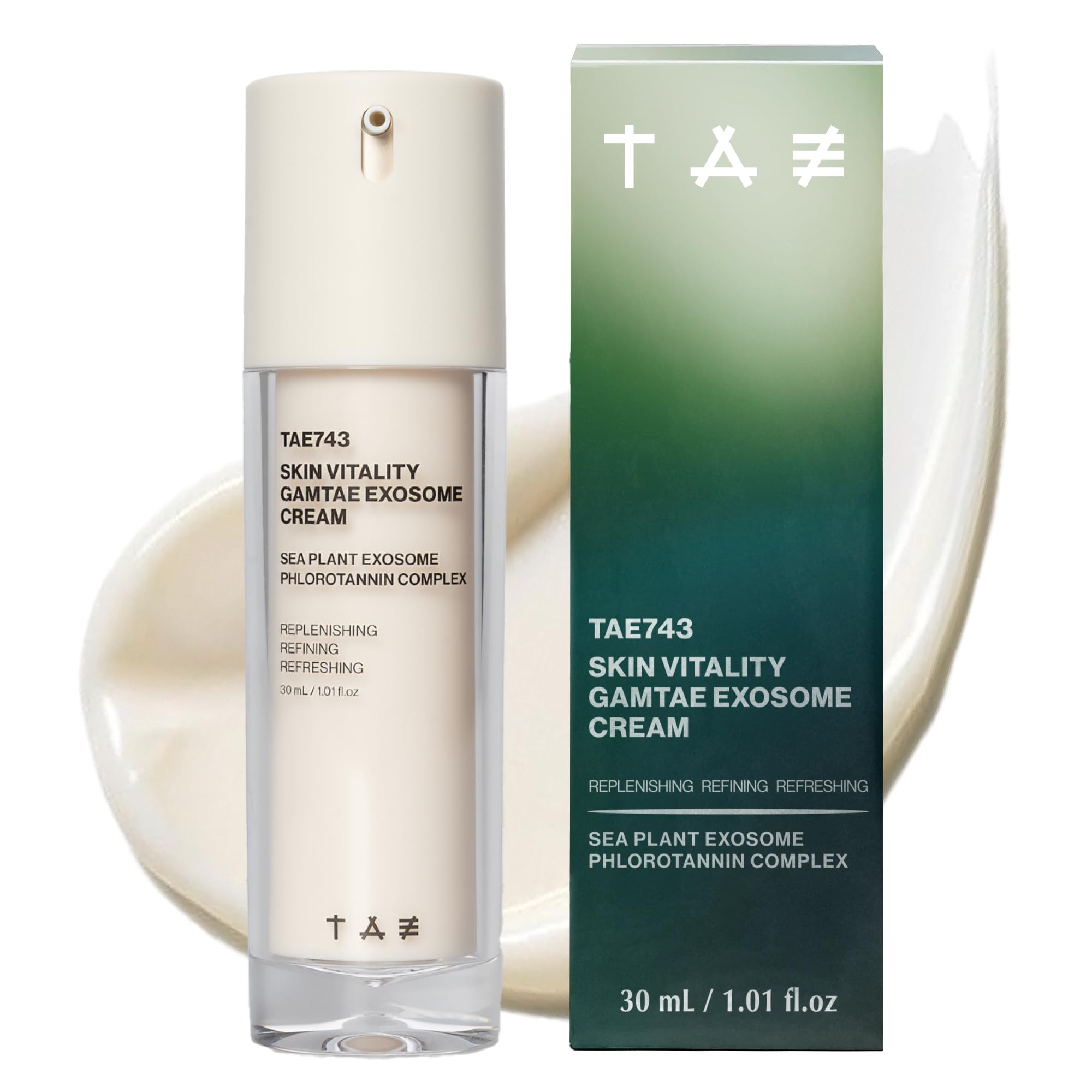 TAE743 Skin Vitality Cream bottle close-up highlighting premium hydration for sensitive skin