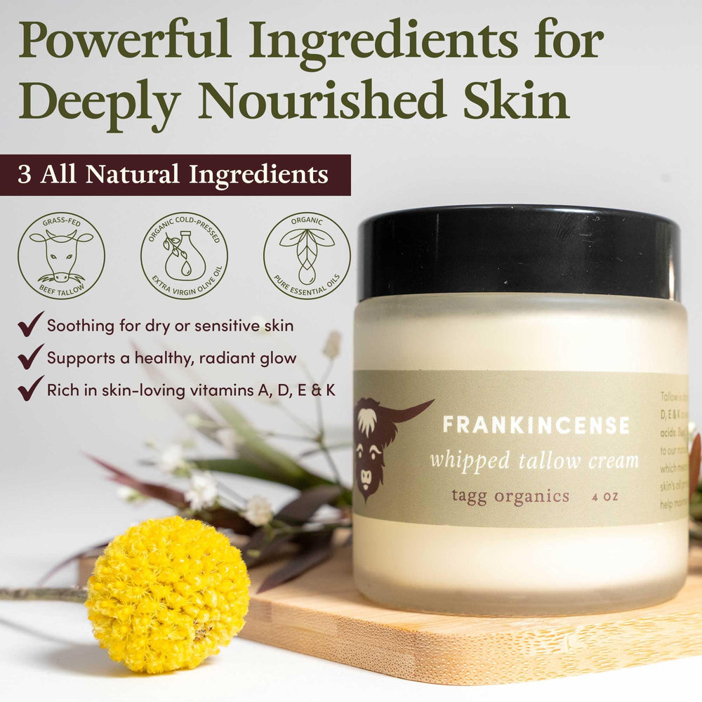 Tagg Organics 4oz jar shown for travel-friendly skincare.