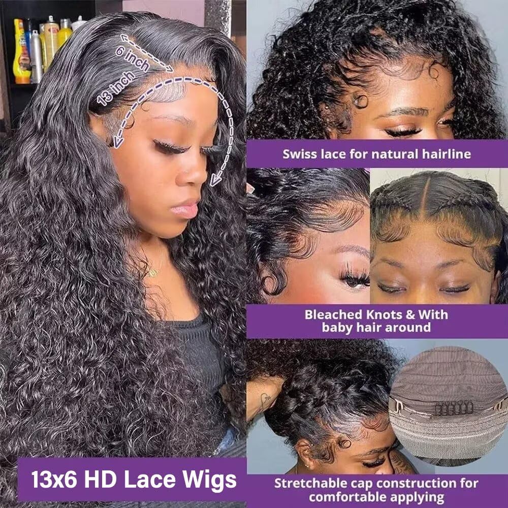 Tagota deep wave lace front wig side view for versatile styling.