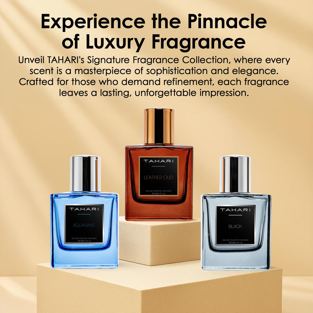 TAHARI Black bottle front featuring bold woody notes for formal events