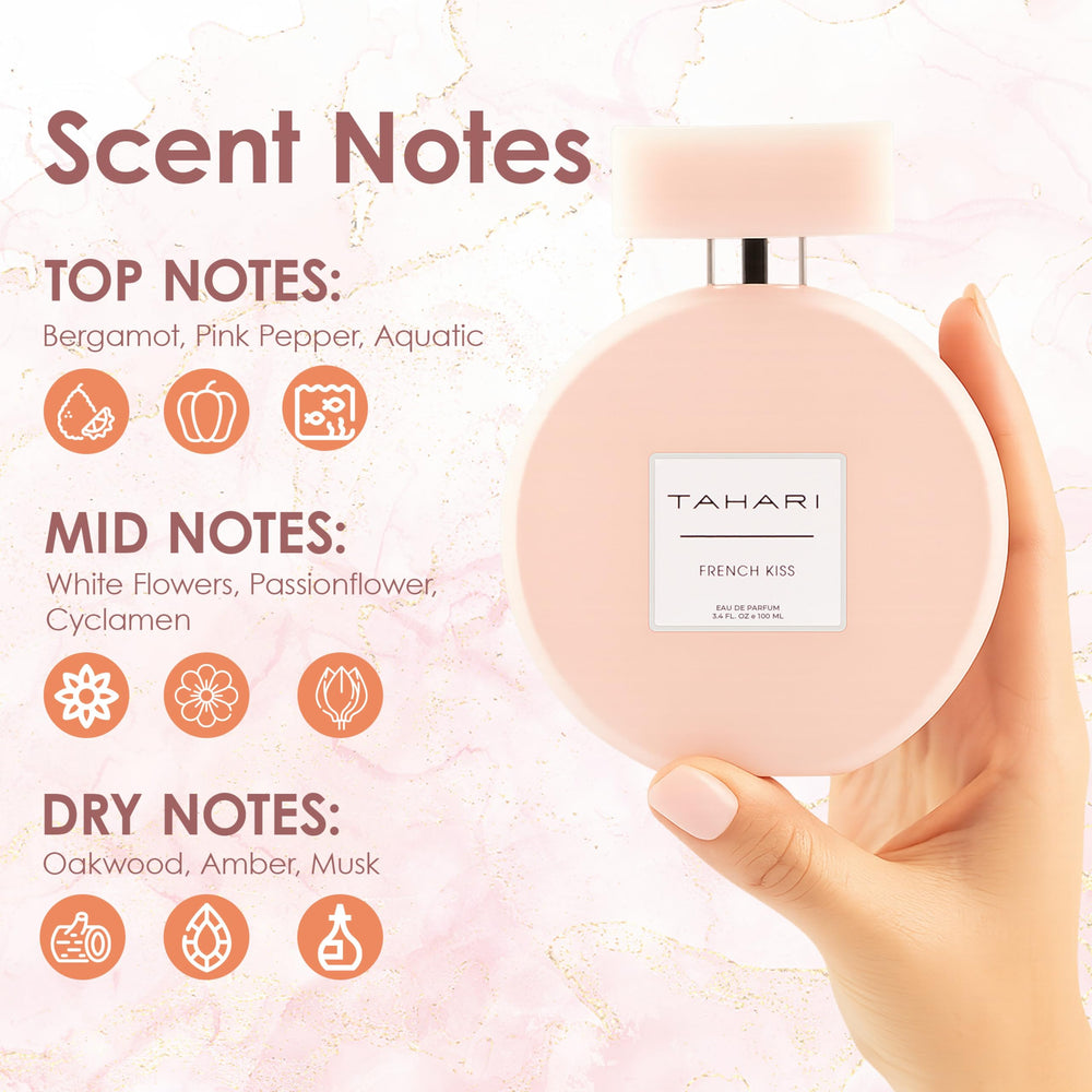 TAHARI French Kiss bottle 3.4 oz demonstrates portable luxury for daily wear.