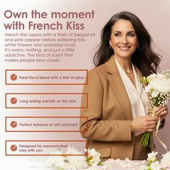 TAHARI French Kiss spritz application captures a moment of scent discovery.