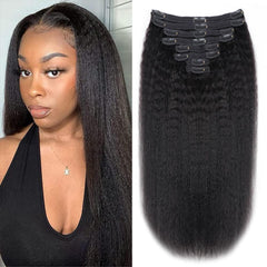 Tahikie kinky straight clip-in full-head 8 pieces, 18 clips for instant volume