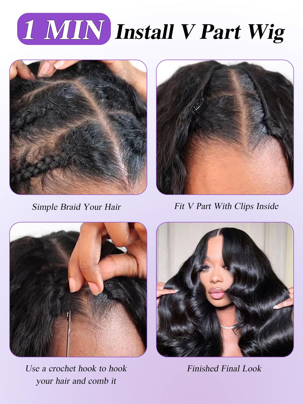 No-glue design Tahikie V Part Wig enables quick styling.