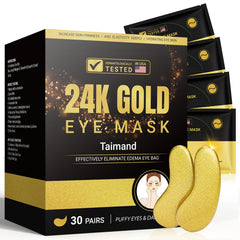 Taimand 24K gold under-eye patches for soothing puffiness reduction.