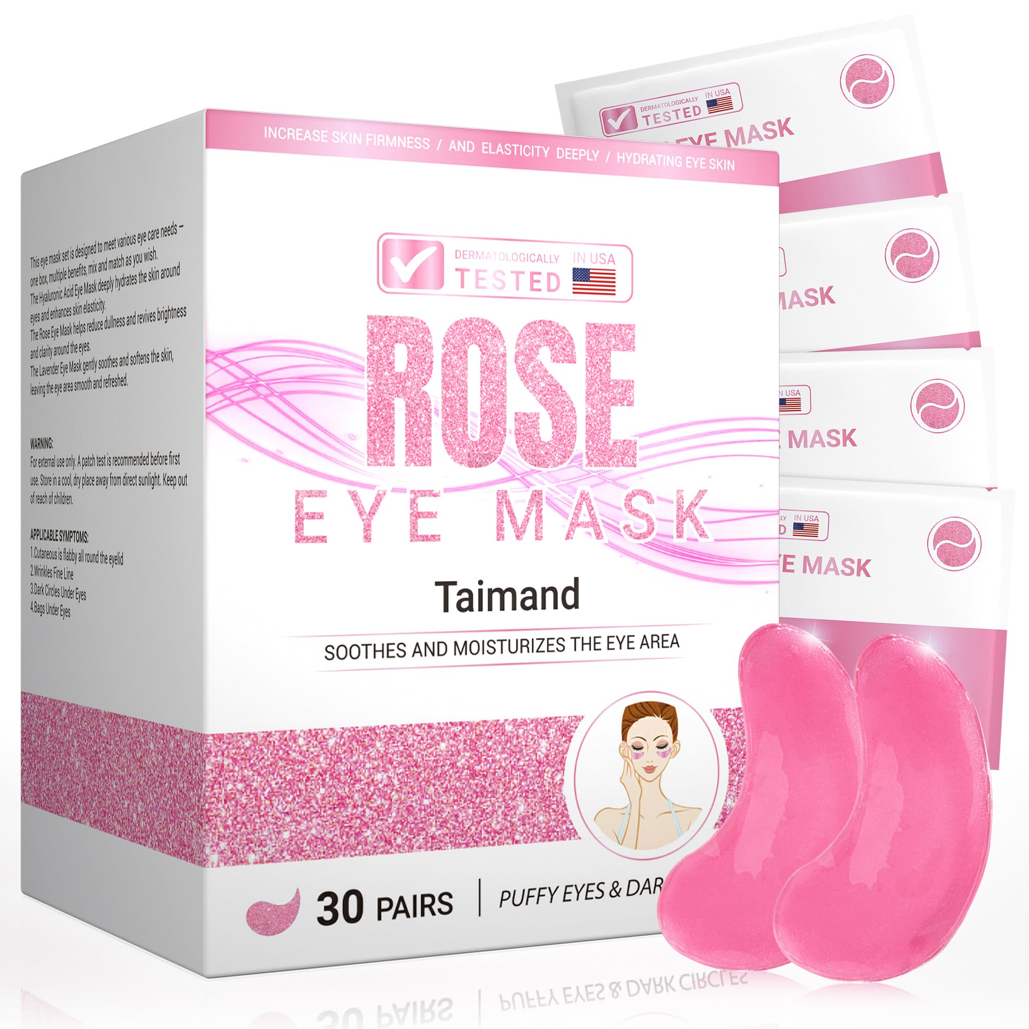 Taimand Rose under-eye patches packaging highlights hygiene-ready sachets for convenience