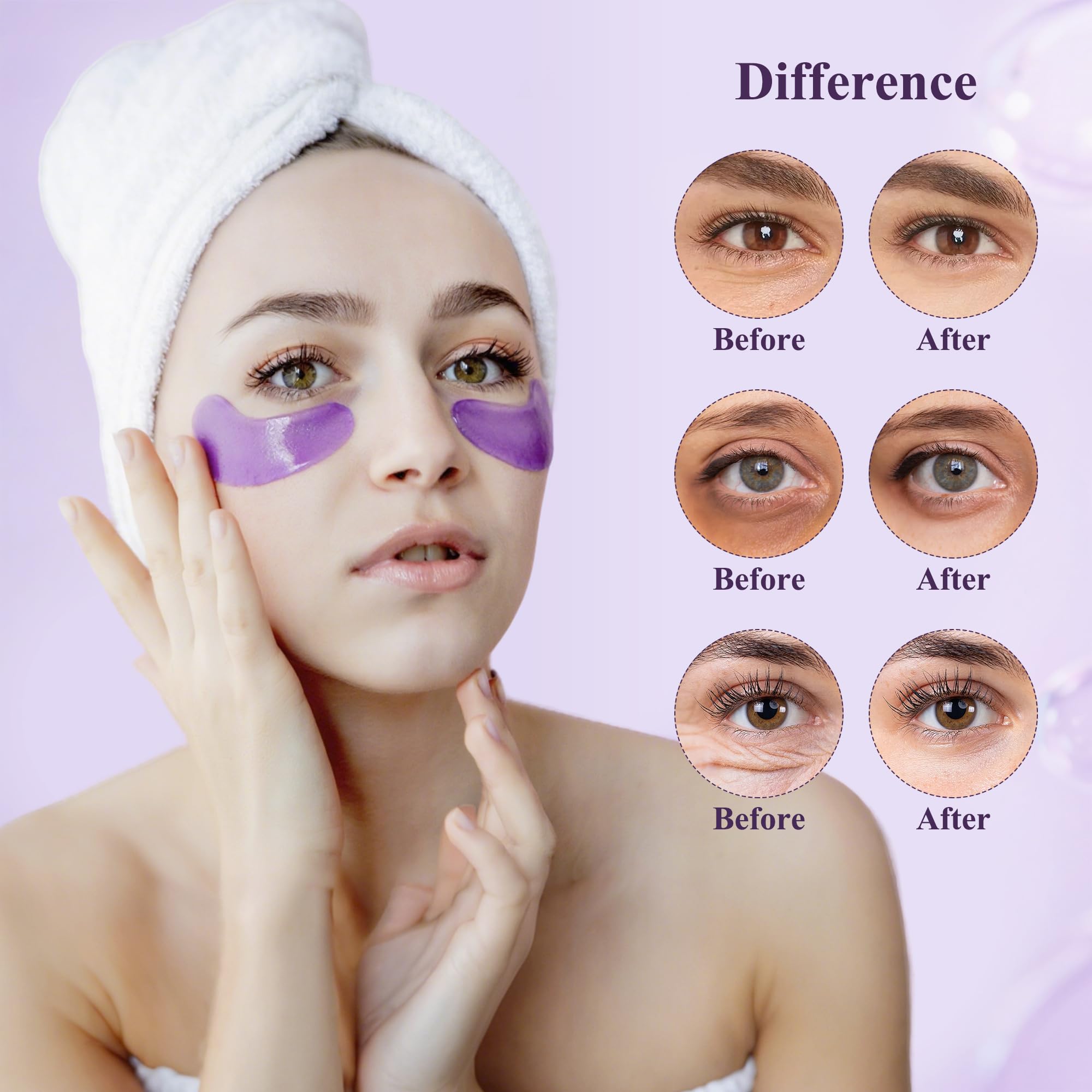 Taimand Lavender Under Eye Patches being applied under the eye for puffiness relief.