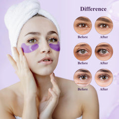 Taimand Lavender Under Eye Patches being applied under the eye for puffiness relief.