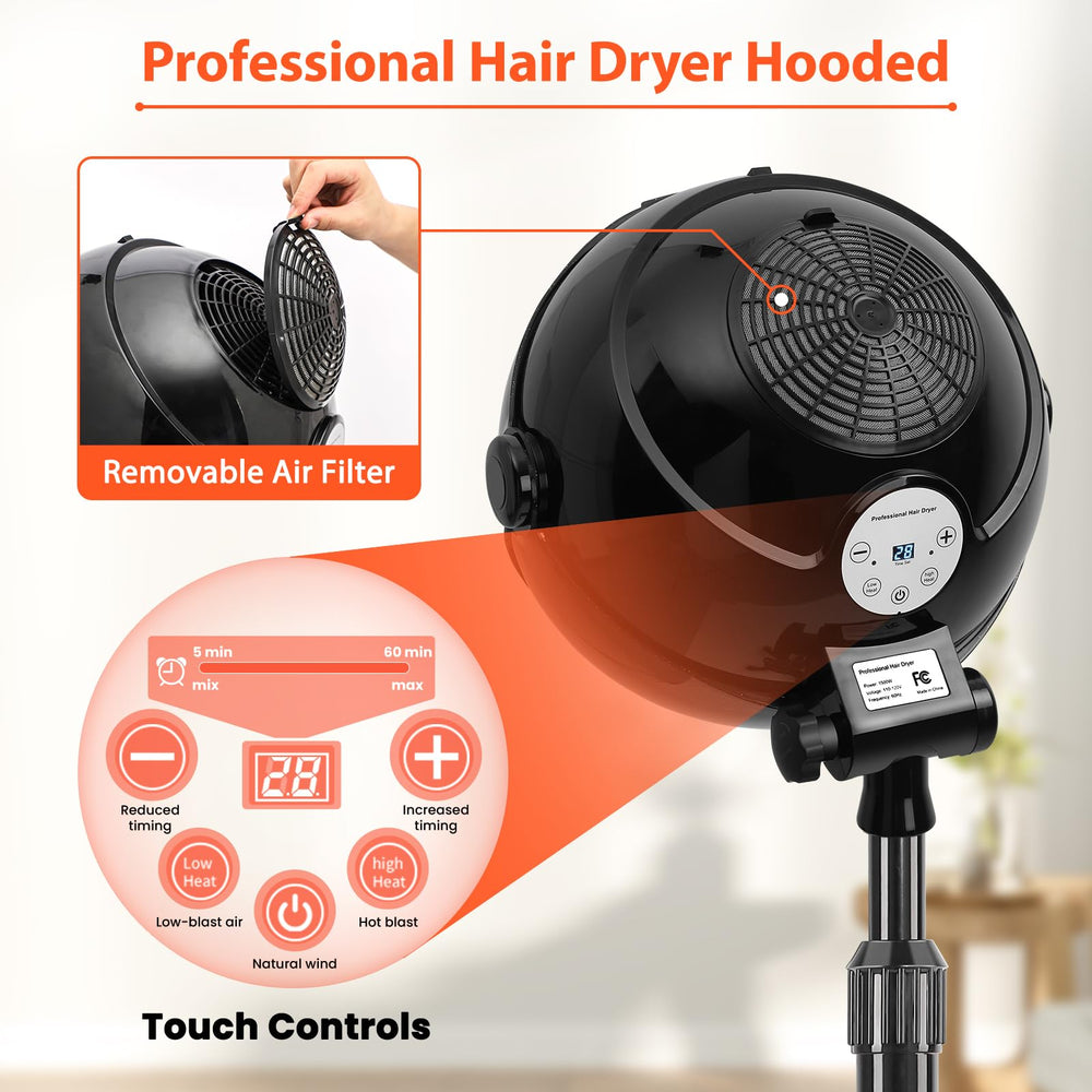 Takeashine hooded hair dryer side view highlighting sleek design and portable profile.