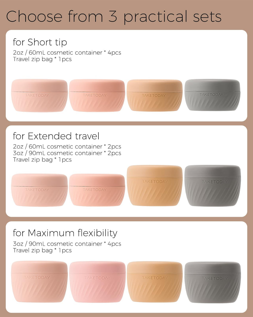 TakeToday grey Morandi set shown for sleek travel organization.