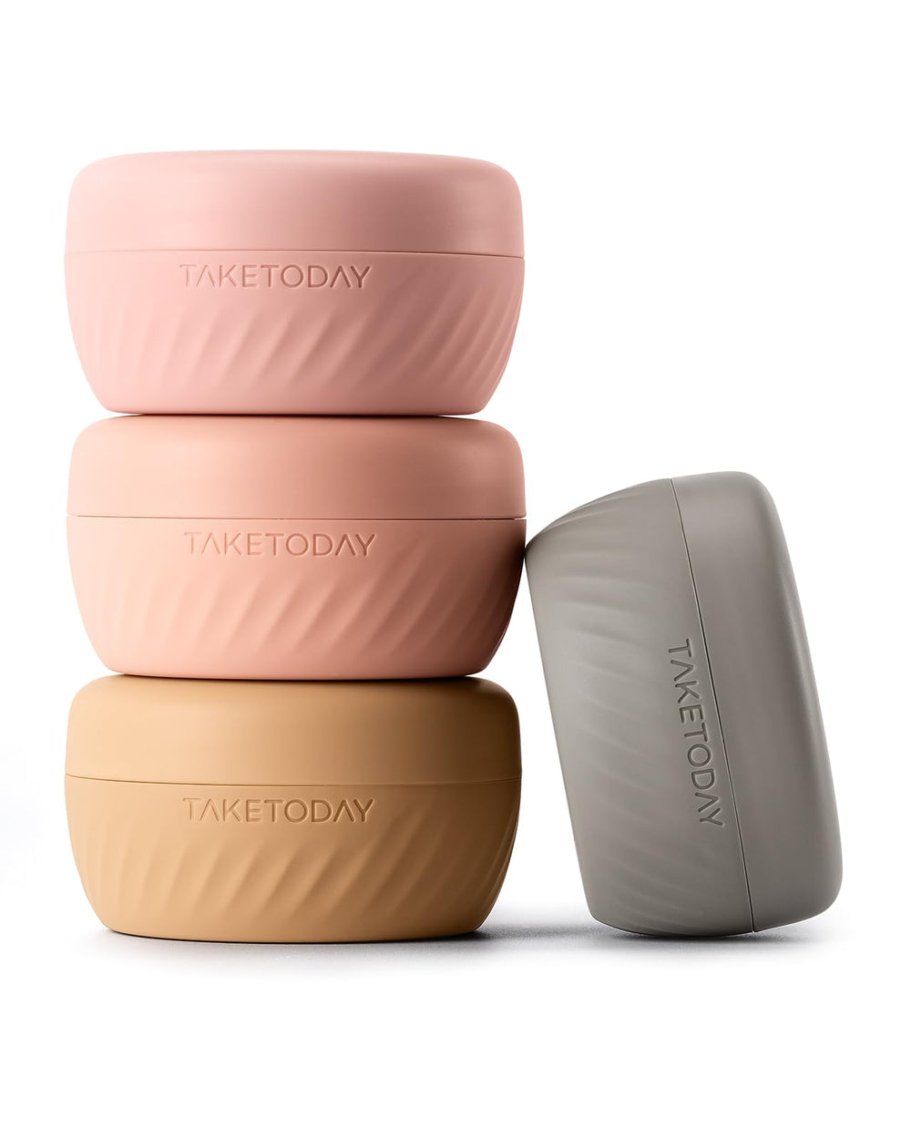 TakeToday travel containers 2oz apricot four-pack for organized carry-on storage.