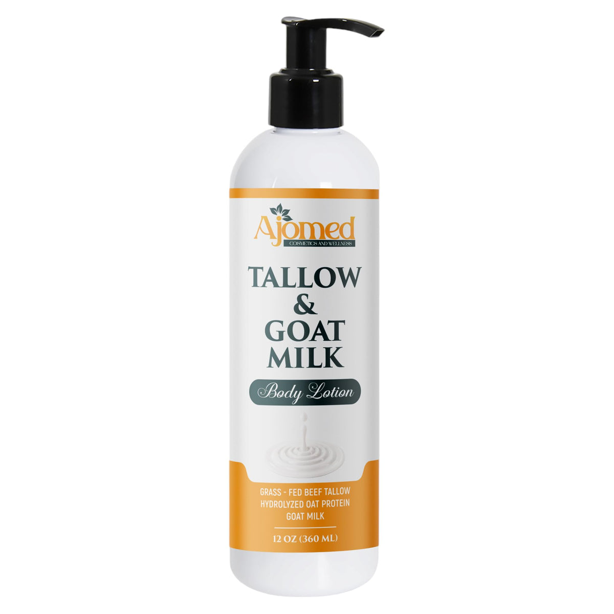 Tallow & Goat Milk Lotion packaging bottle highlights natural hydration and premium skincare.