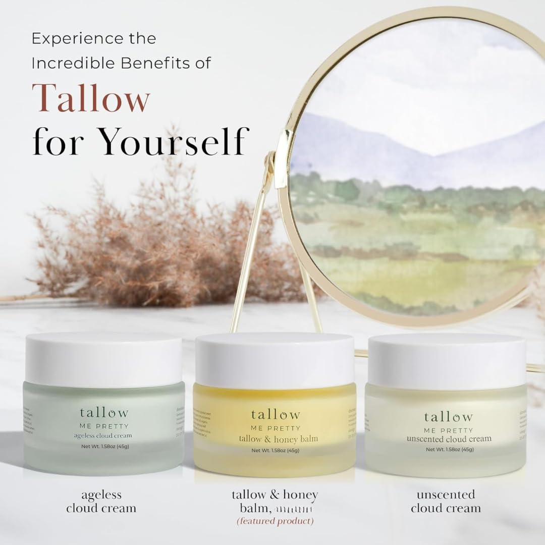Tallow Me Pretty balm on rough knuckles and heels for smoother feel.