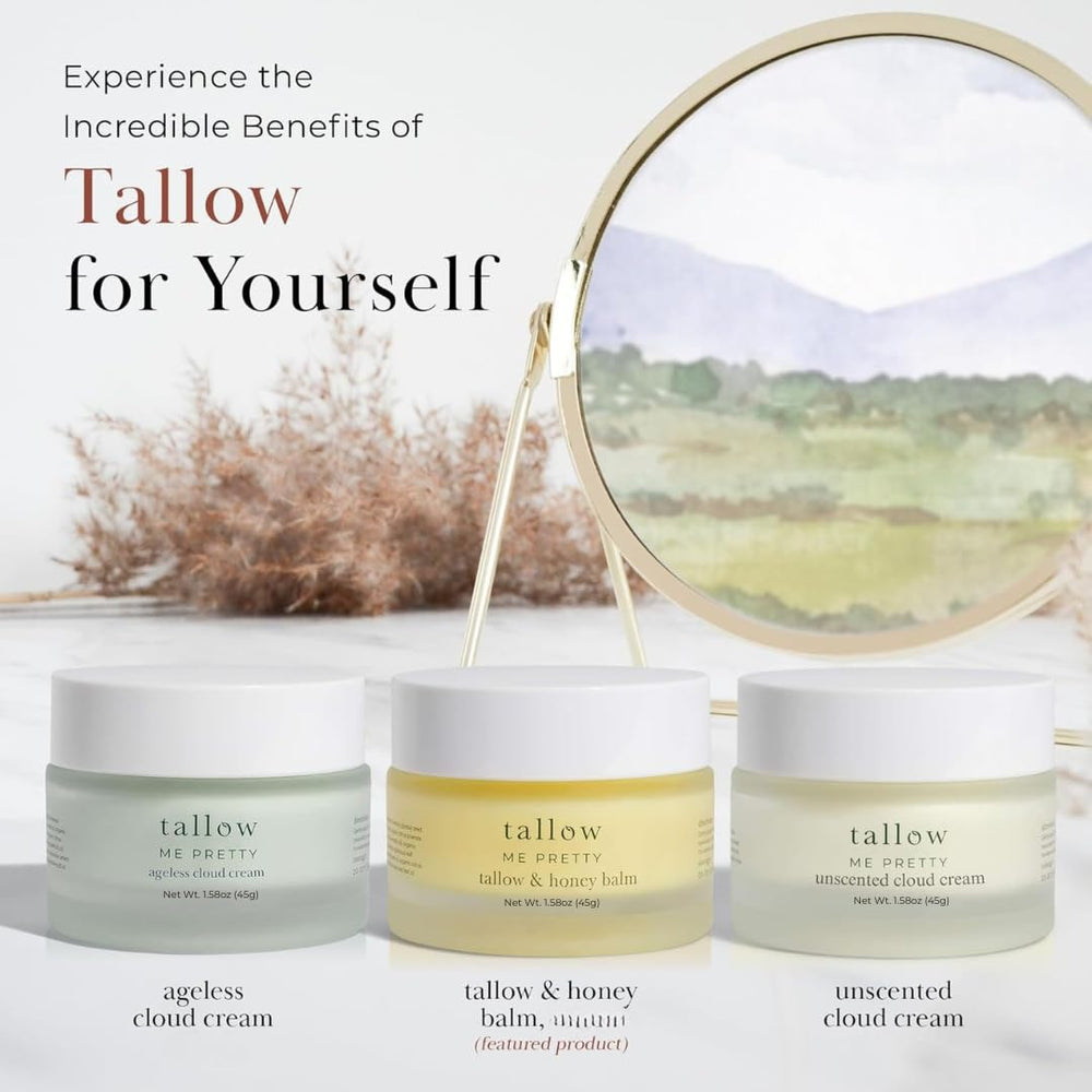 Tallow Me Pretty balm on rough knuckles and heels for smoother feel.