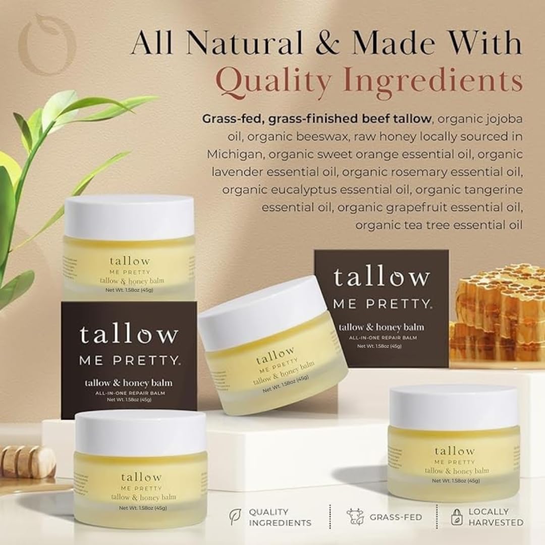 Tallow Me Pretty grass-fed tallow swirl highlights nourishing fat for skin.