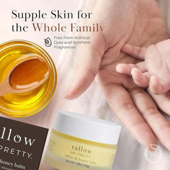 Tallow Me Pretty raw honey drops emphasize natural sweetness and soothing touch.