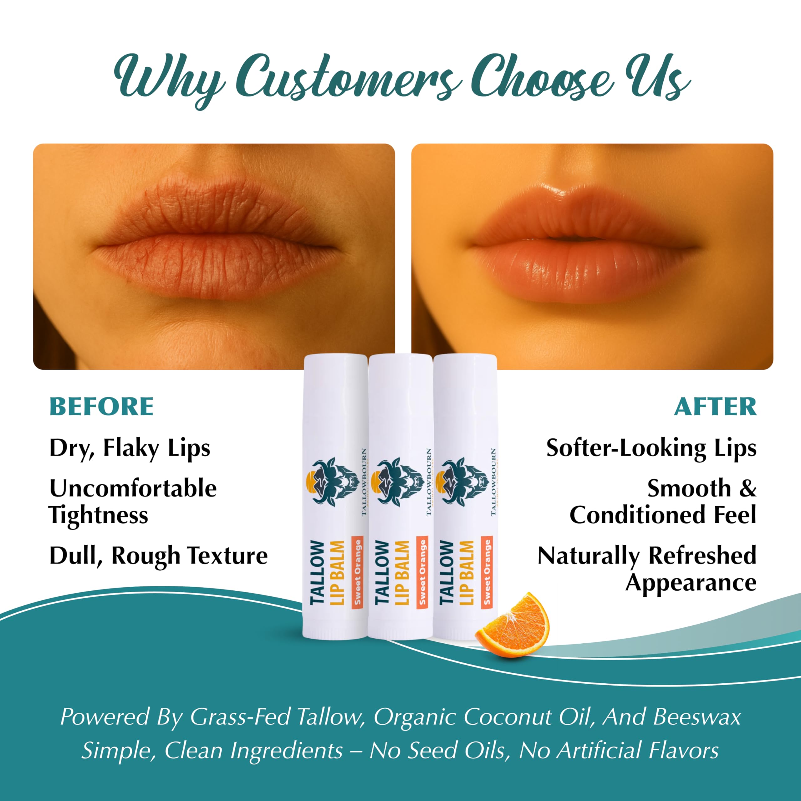 Tallowbourn Sweet Orange lip balm scent enhances daily hydration