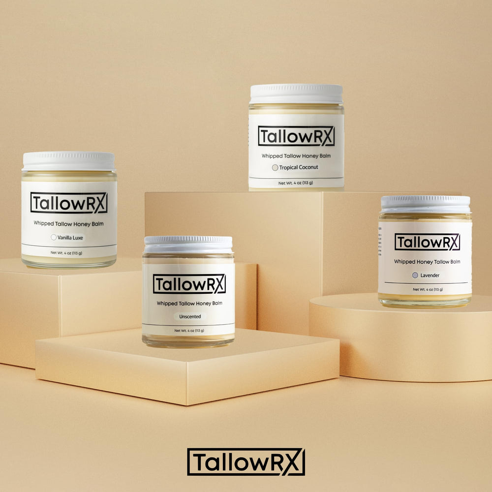 TallowRX balm with jojoba and calendula delivering soothing nourishment.