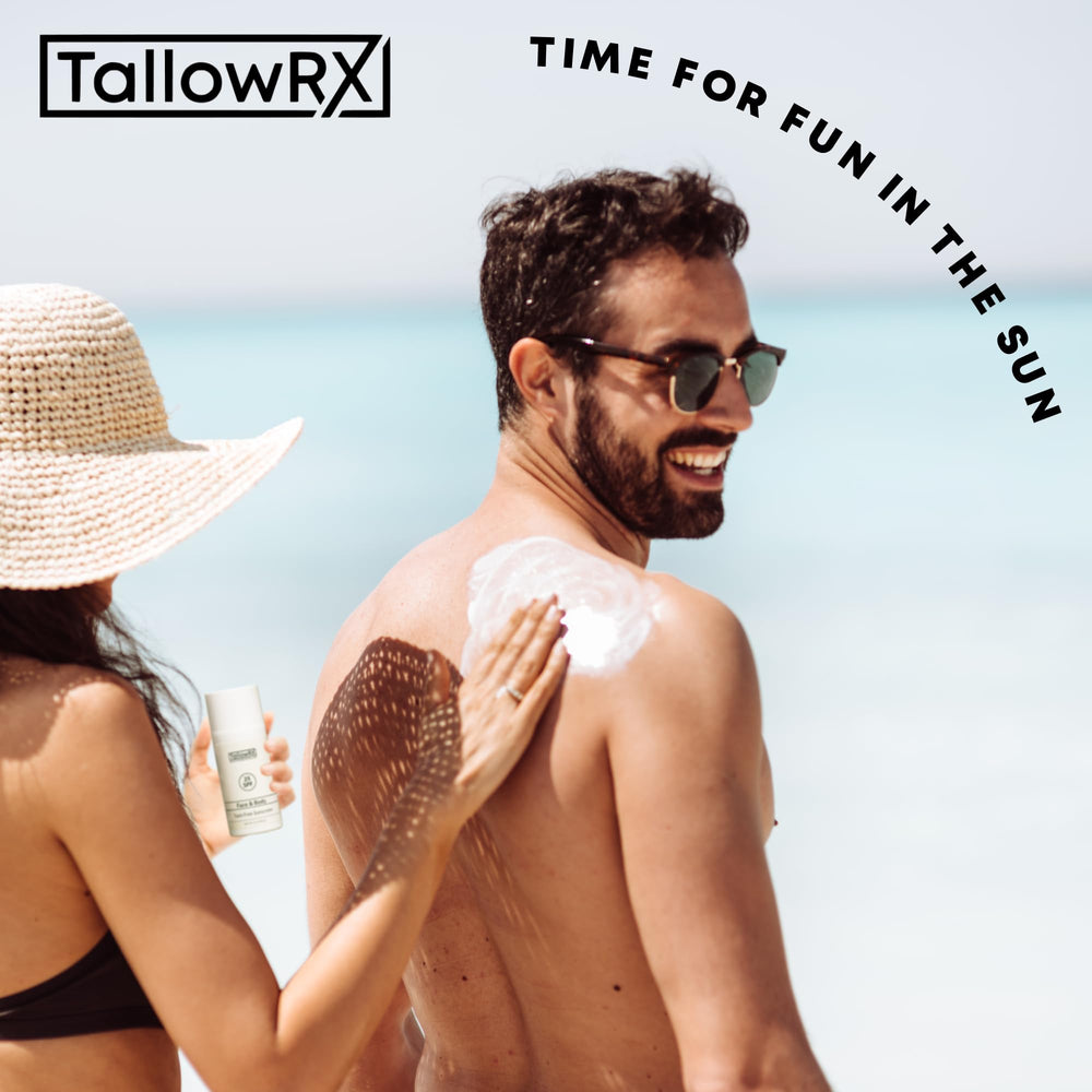TallowRX sunscreen applied on face and body for versatile protection