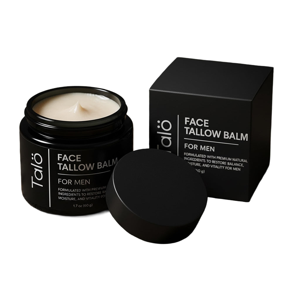 Talö grass-fed tallow ingredient panel shows vitamin-rich formula.