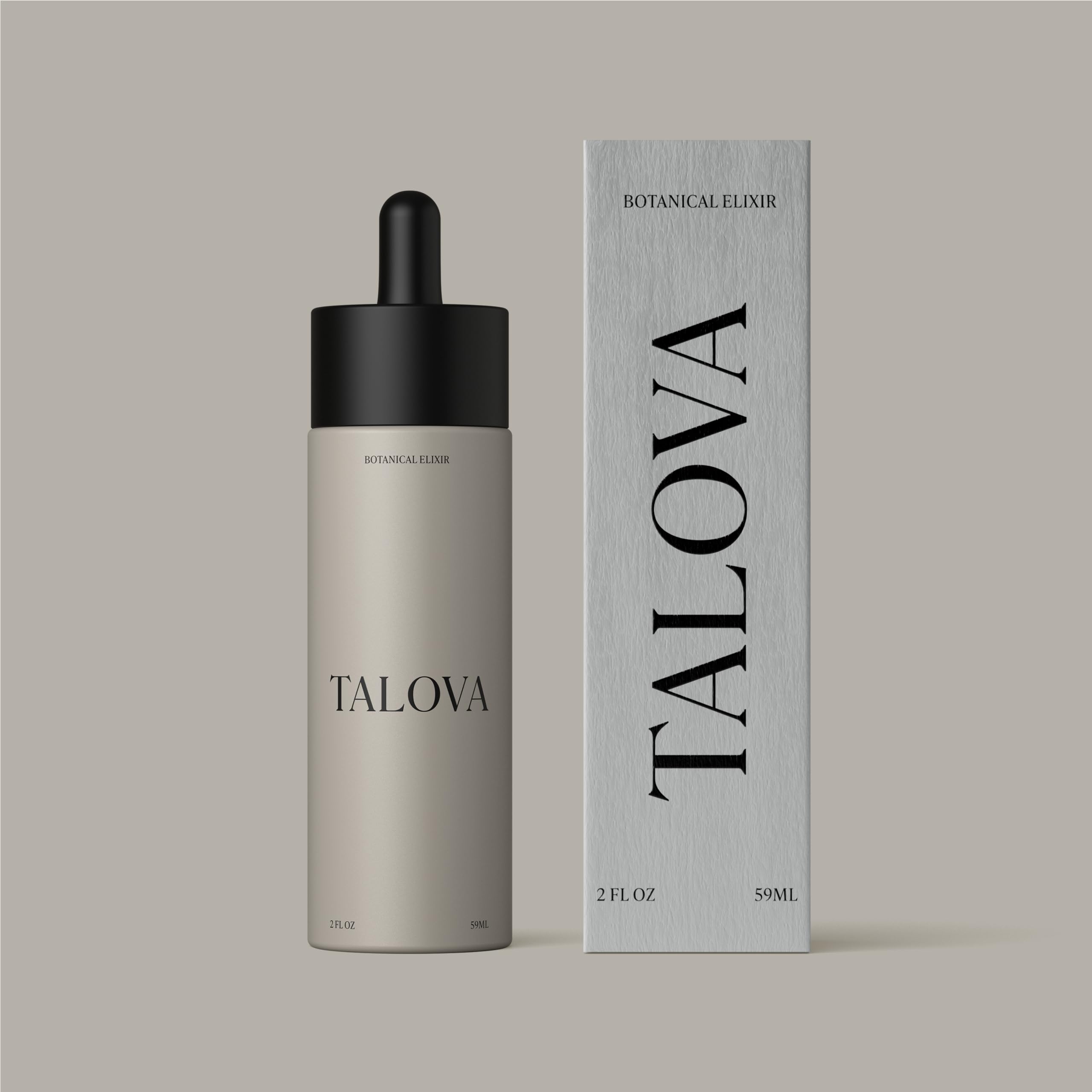 TALOVA Botanical Elixir ingredients panel highlights prickly pear and sea buckthorn.