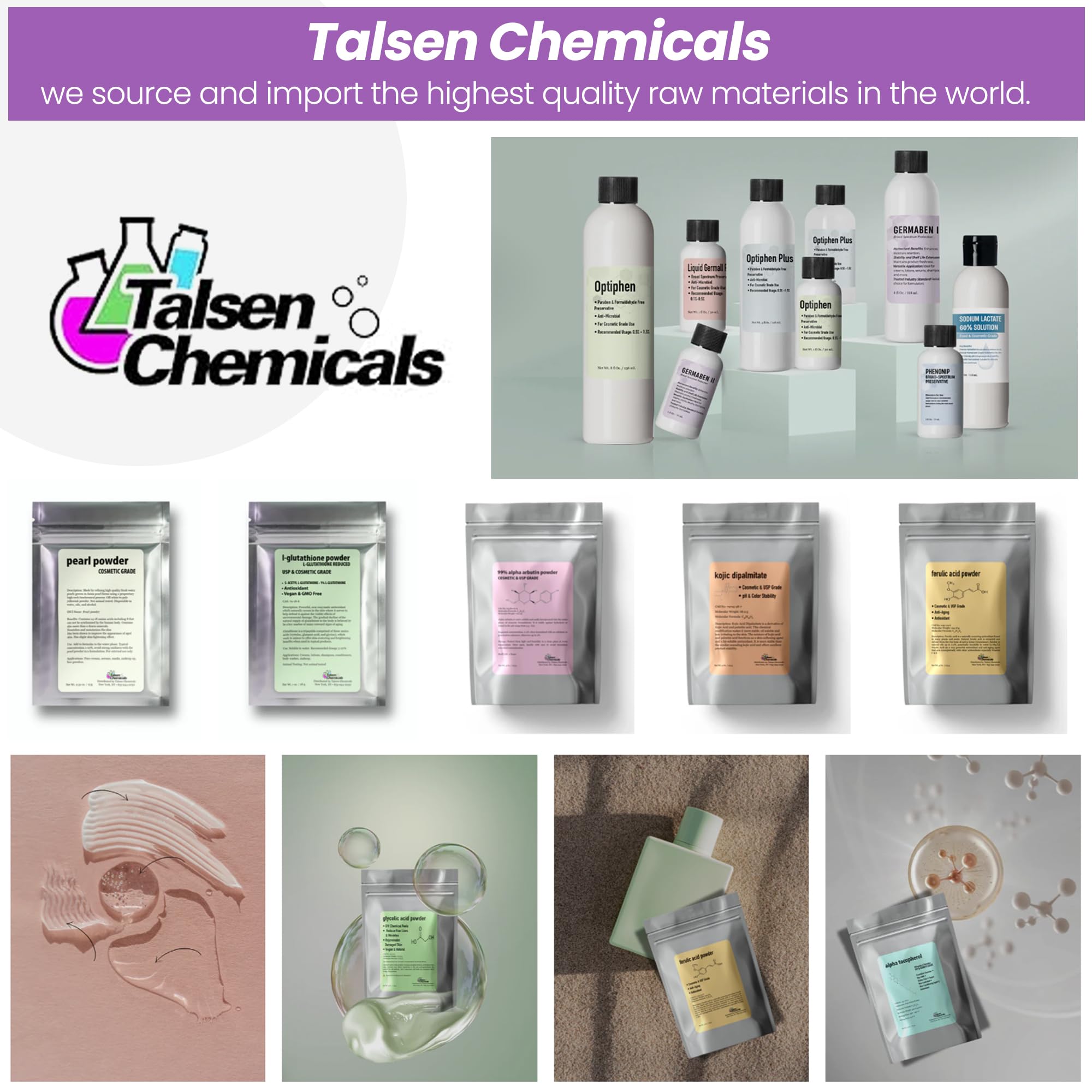 Talsen Allantoin powder with measuring spoon for precise usage.