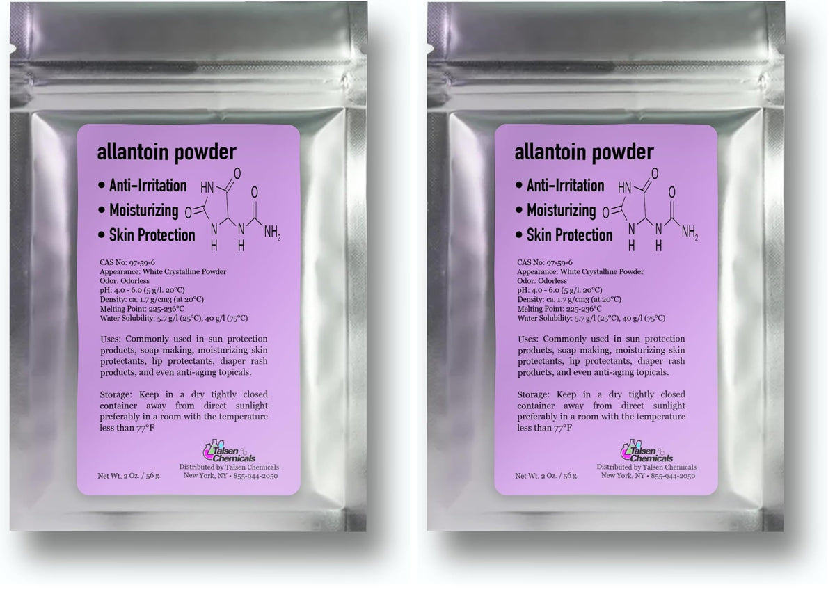 Talsen Chemicals Allantoin powder packaging for easy DIY skincare hydration.