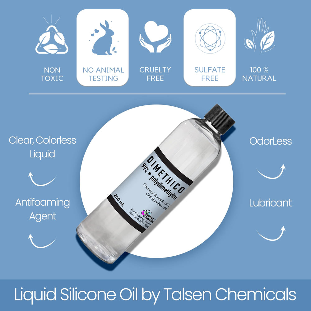 Talsen Chemicals Dimethicone Oil ingredients-close up signals a pure cosmetic-grade silicone oil.