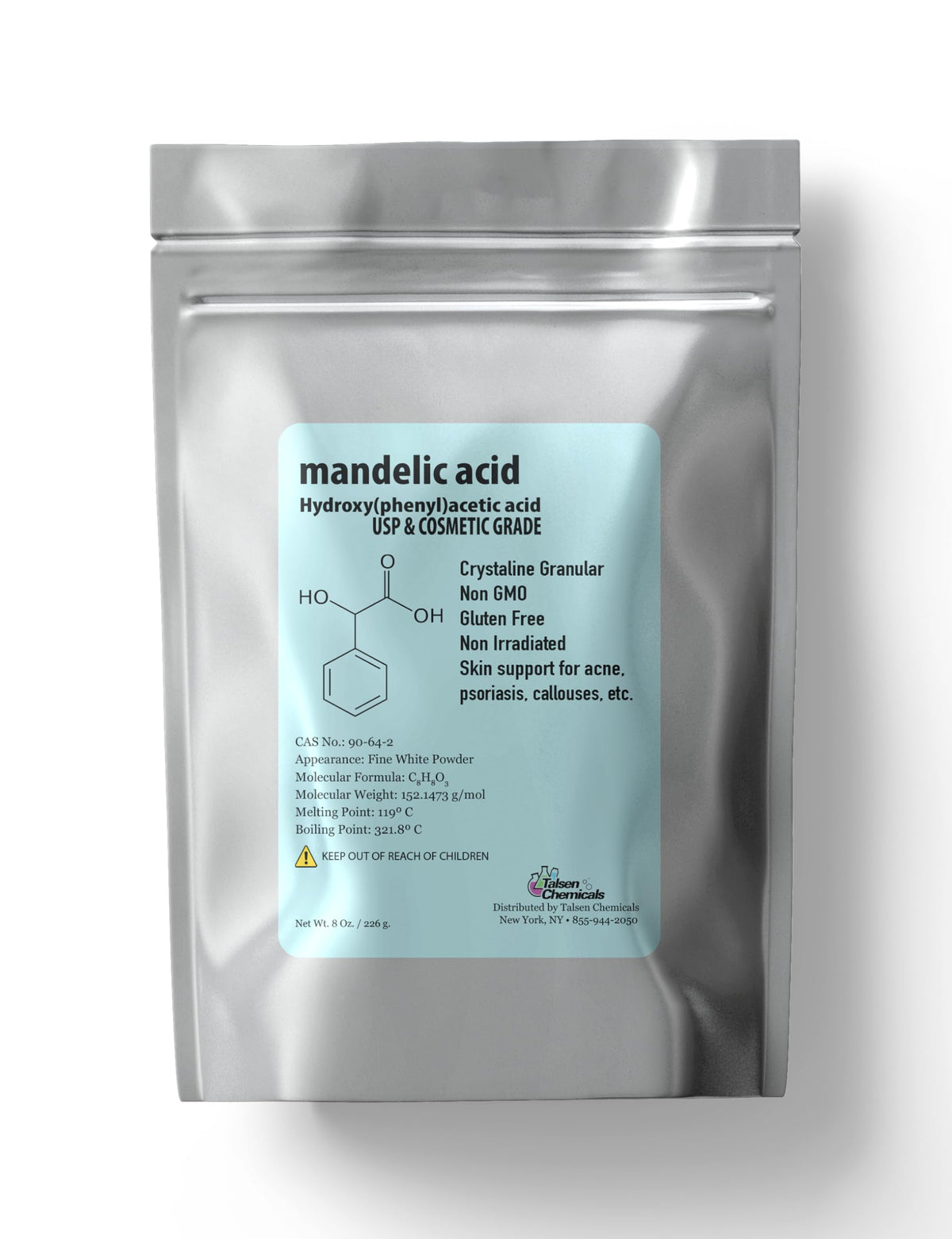 Talsen Mandelic Acid Powder appearance: a fine white crystal for gentle exfoliation.