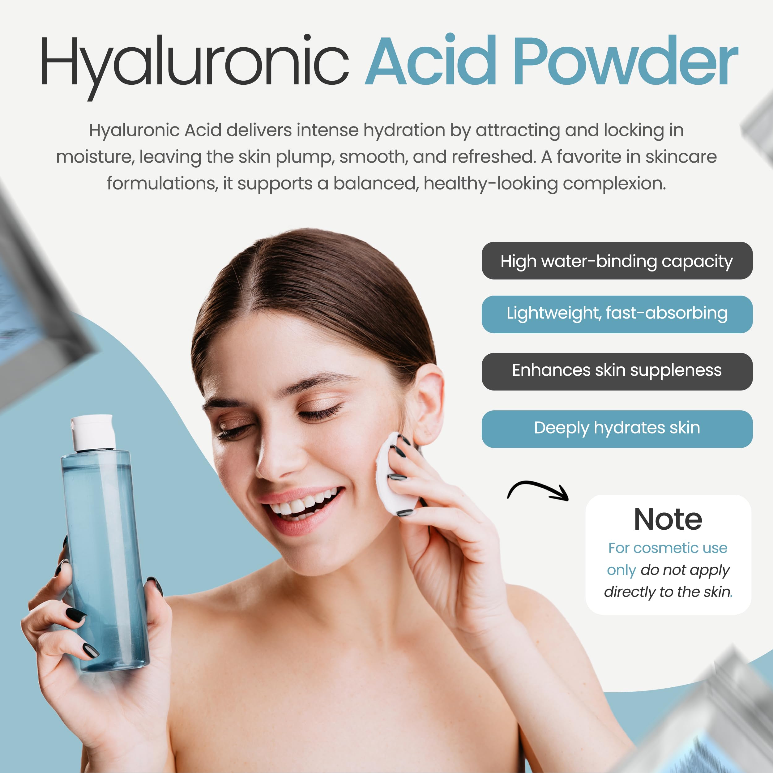 Measuring scoop beside Talsen Chemicals HA Powder for precise DIY formulations.
