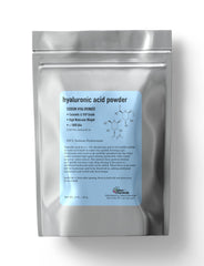 Talsen Chemicals Pure Hyaluronic Acid Powder bottle shown for DIY hydration serums.